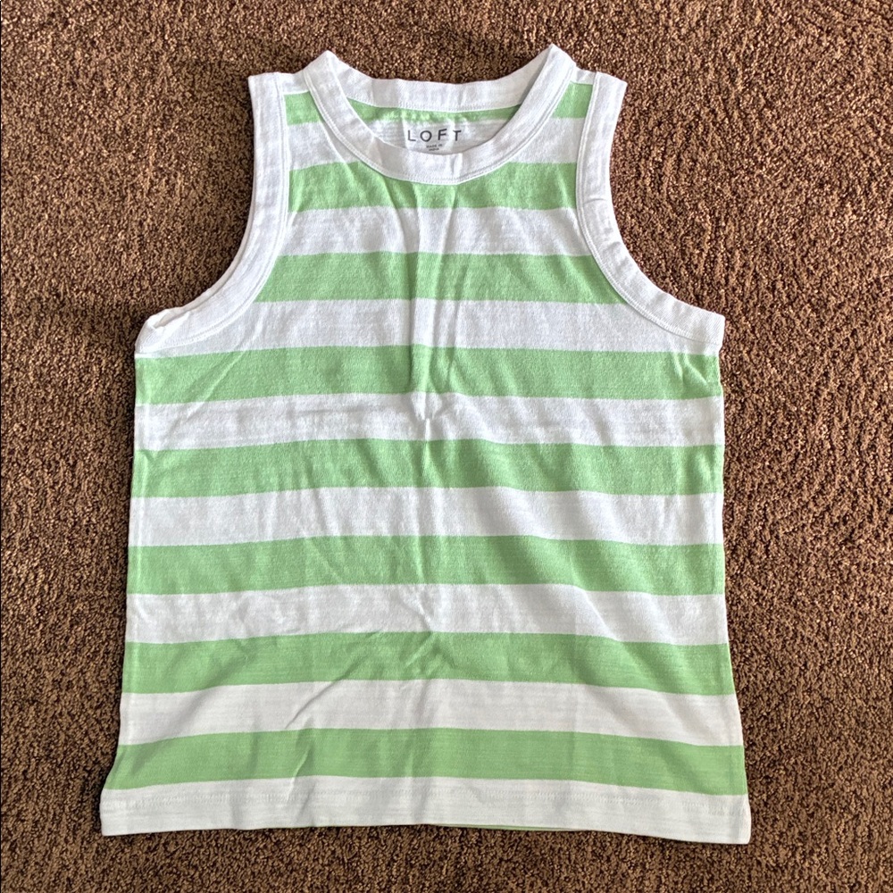 LOFT Harbor Tank Top with Green and White Stripes
